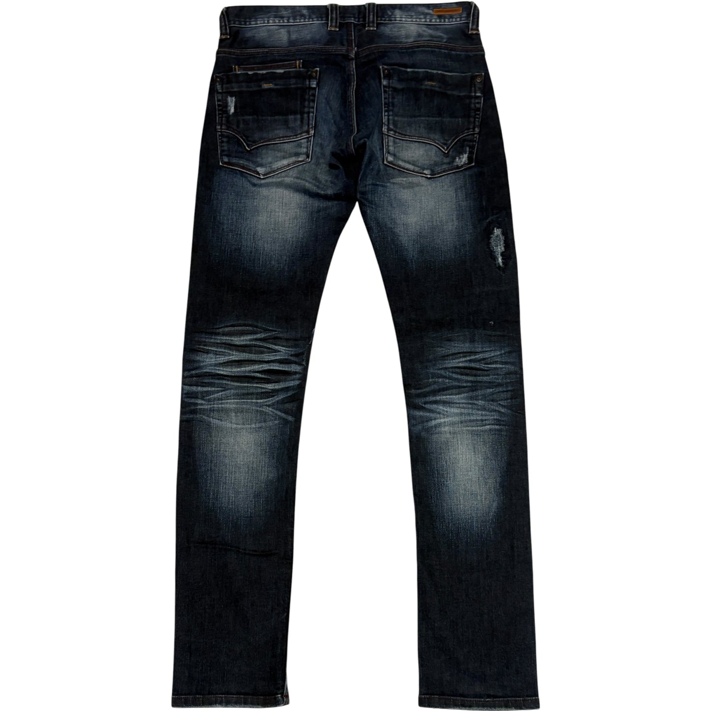 Nicole Club distressed repaired patches dark blue denim jeans