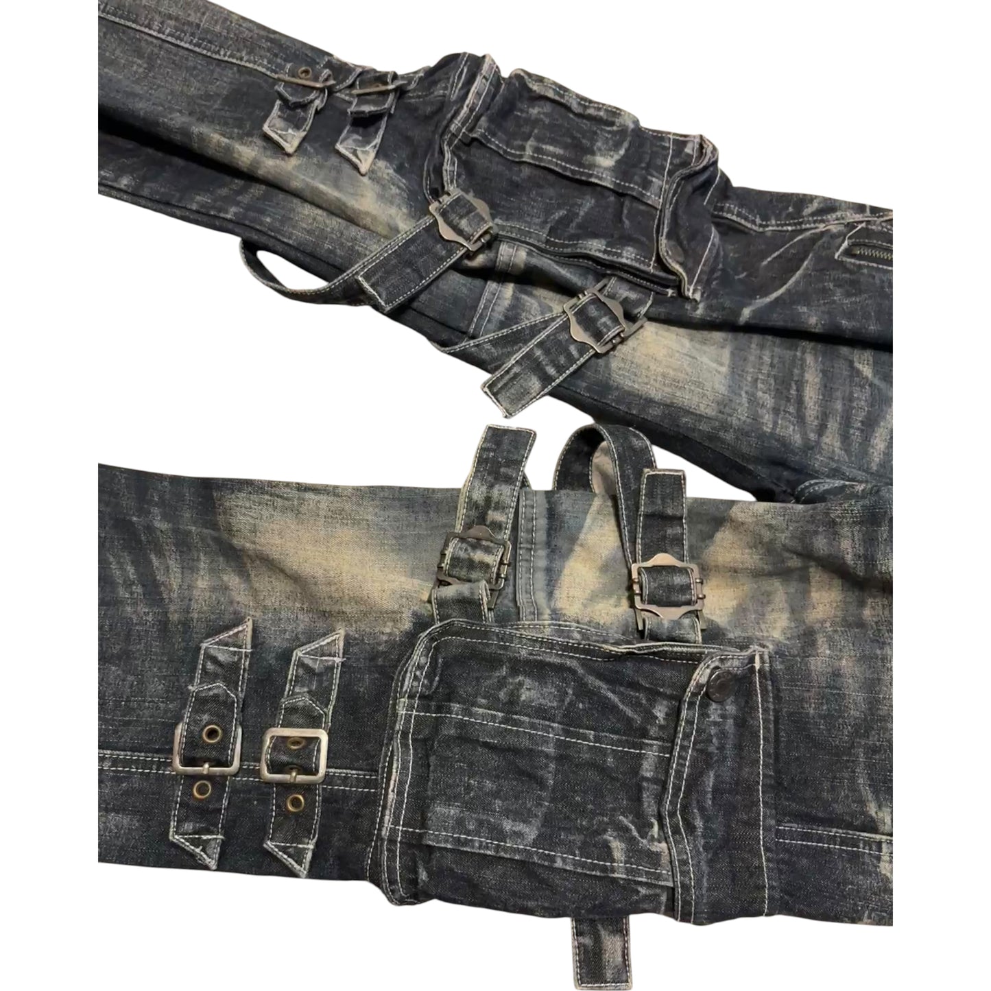 Lowbox blue utility cargo bondage denim jeans