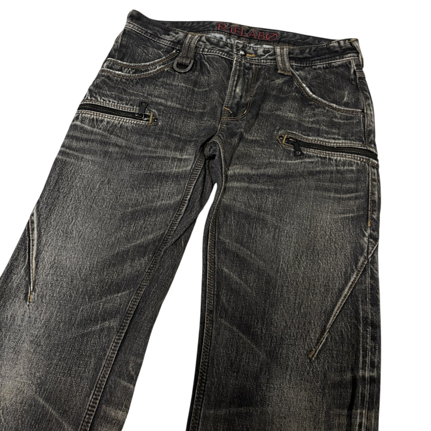 Japanese brand black zip whispered fade wash grey denim jeans