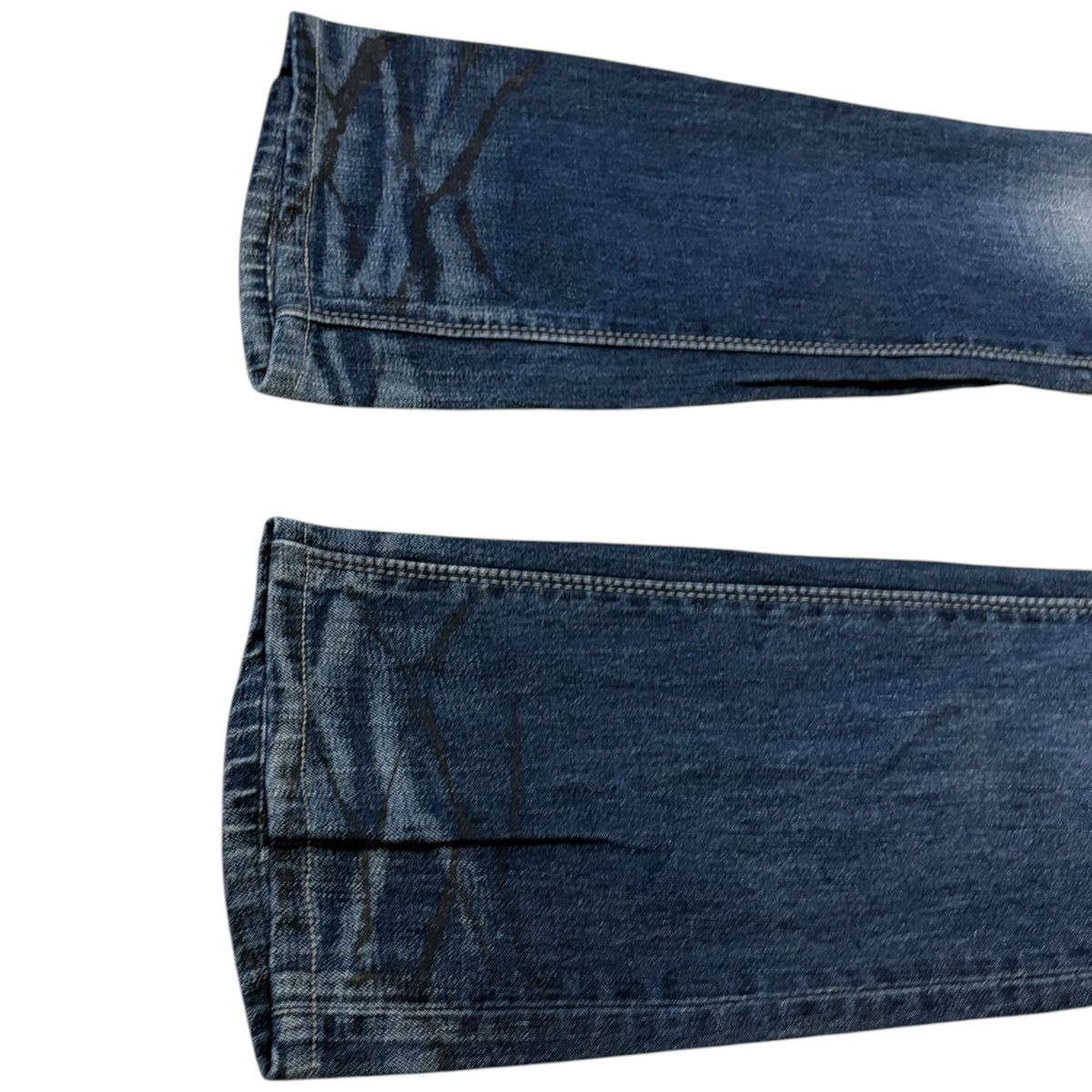 Fuga blue fade wash bootcut denim jeans w/ black claw mark streaking