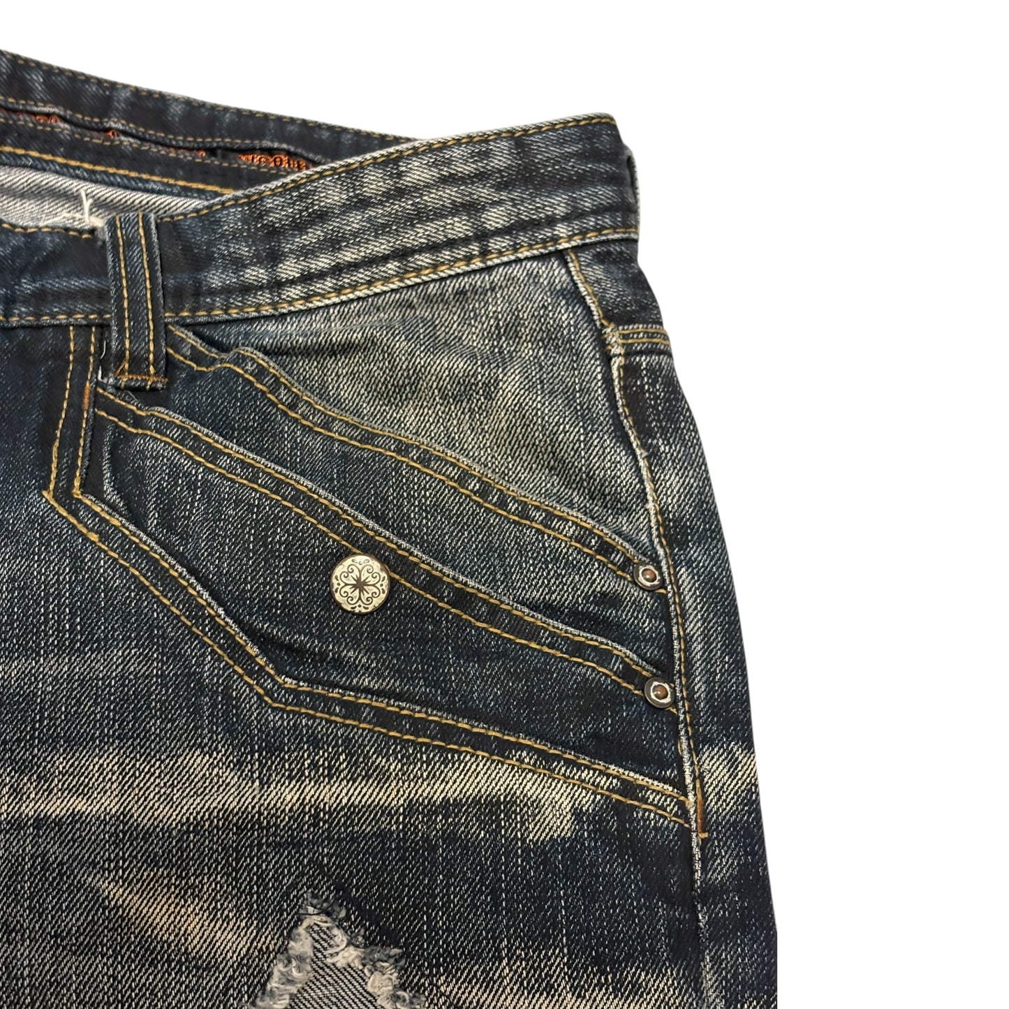 Nicole Club distressed patchwork claw mark bootcut denim jeans