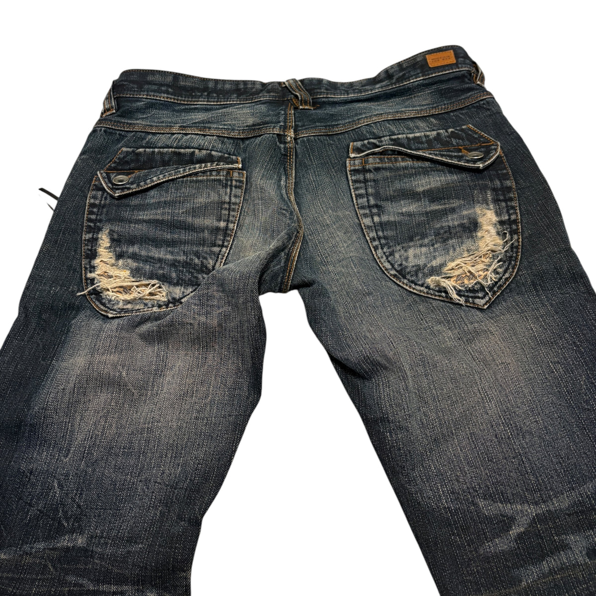 Nicole Club blue streaked whiskered bootcut denim neans