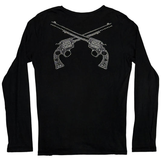 Roarguns black rhinestone revolver longsleeve T-shirt