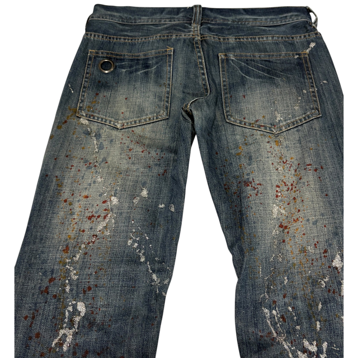 Xfrm blue distressed bootcut denim painted shine effect jeans