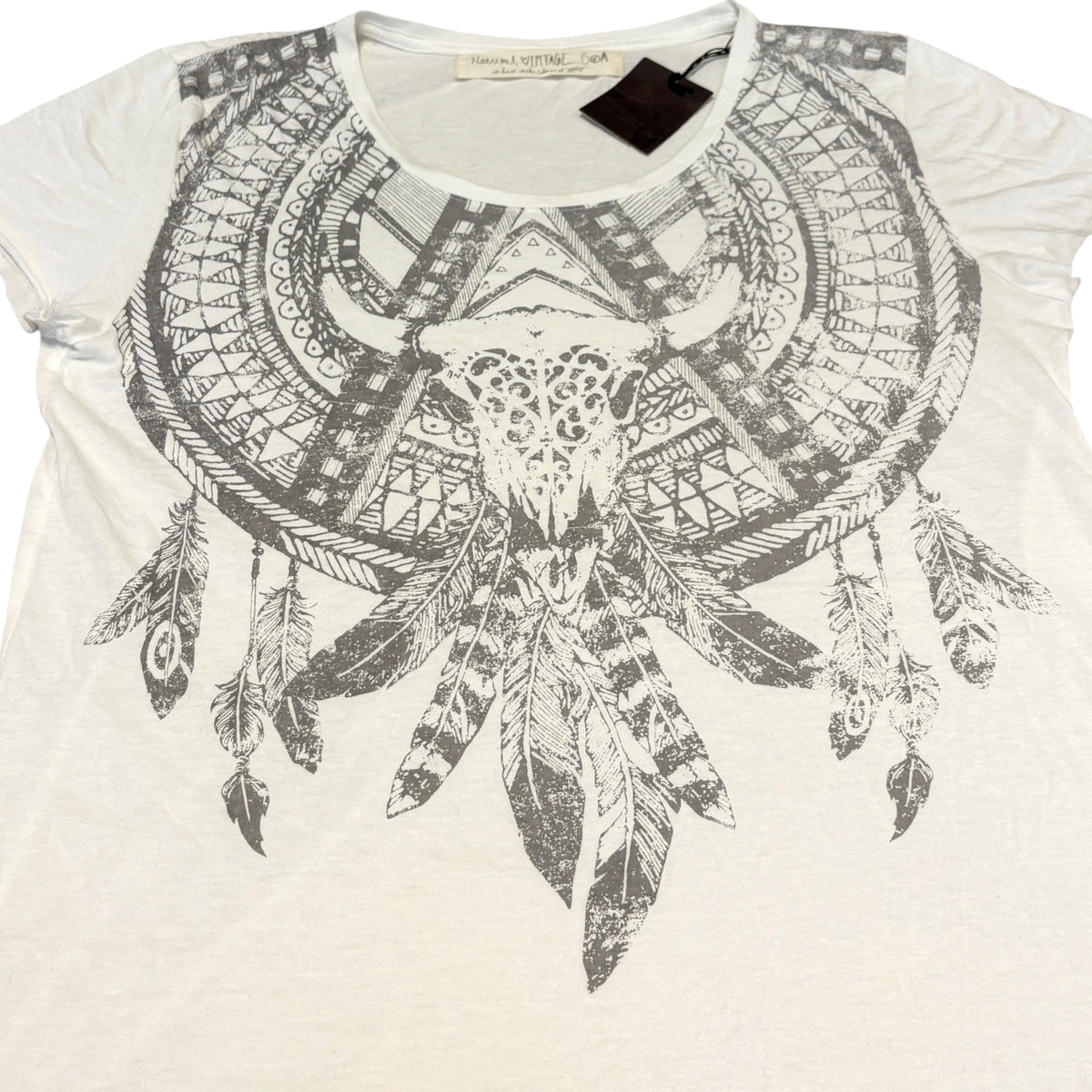 Goa white dreamcatcher necklace tribal print T-shirt