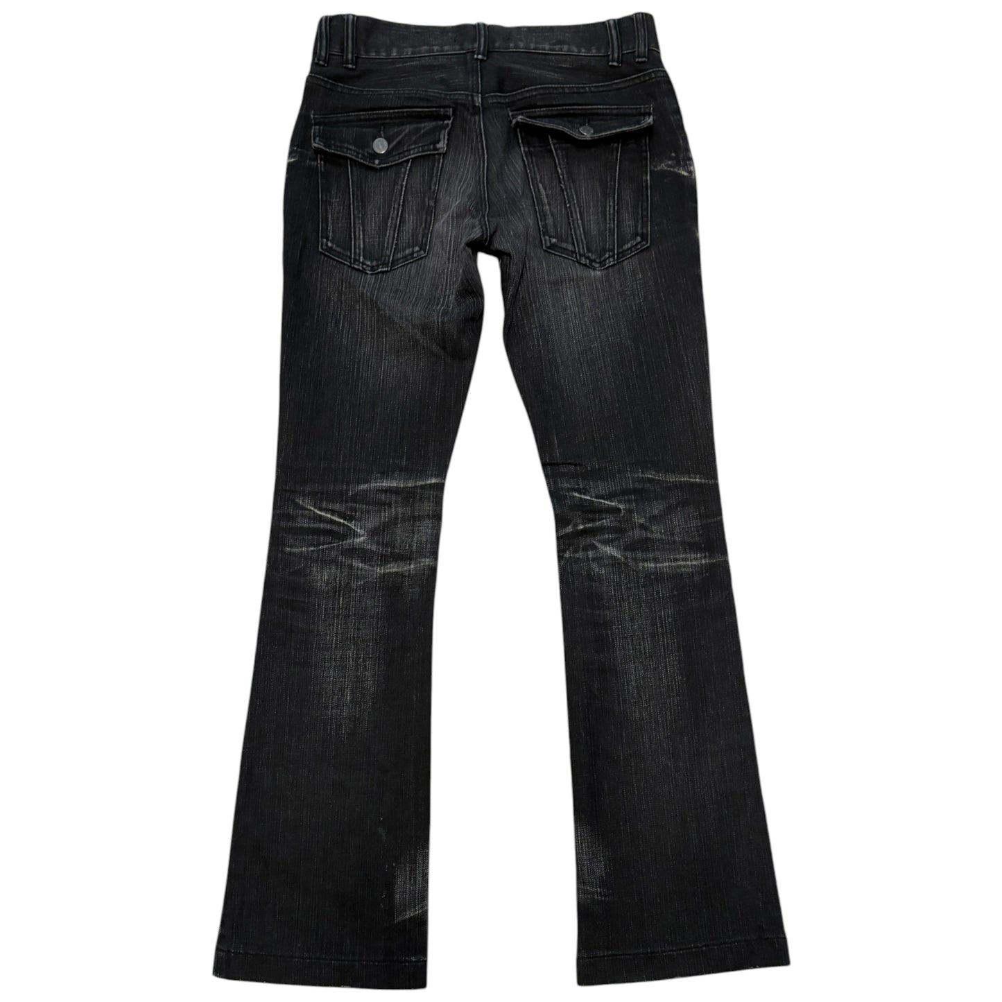 Japanese brand black streaked bootcut denim jeans