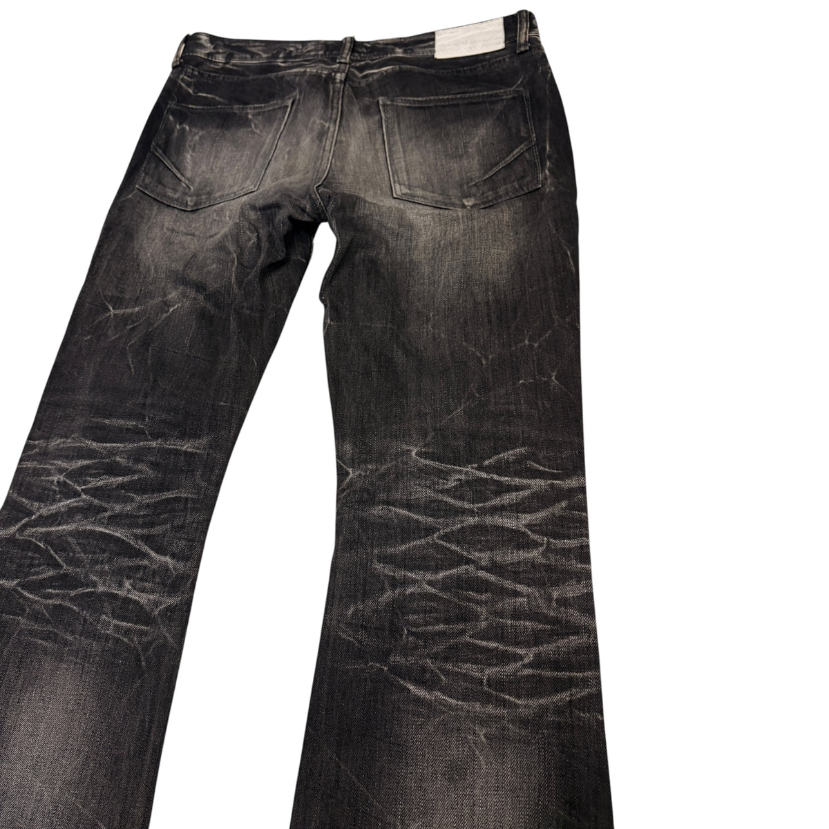 Fuga grey whiskered bootcut distressed denim jeans