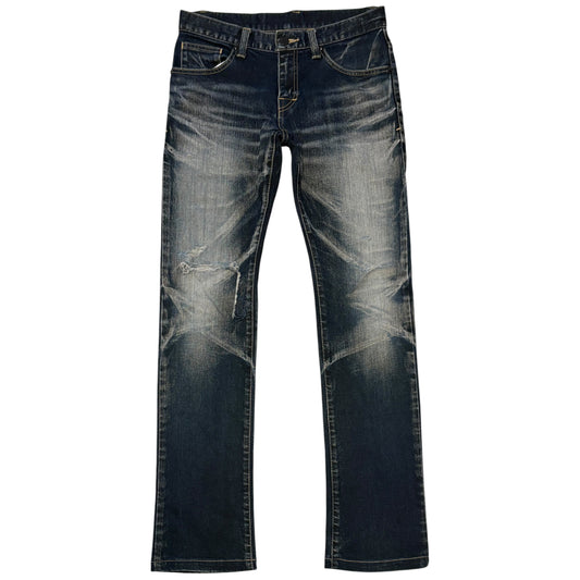 Tornado Mart blue streaked gradient wash distressed denim jeans