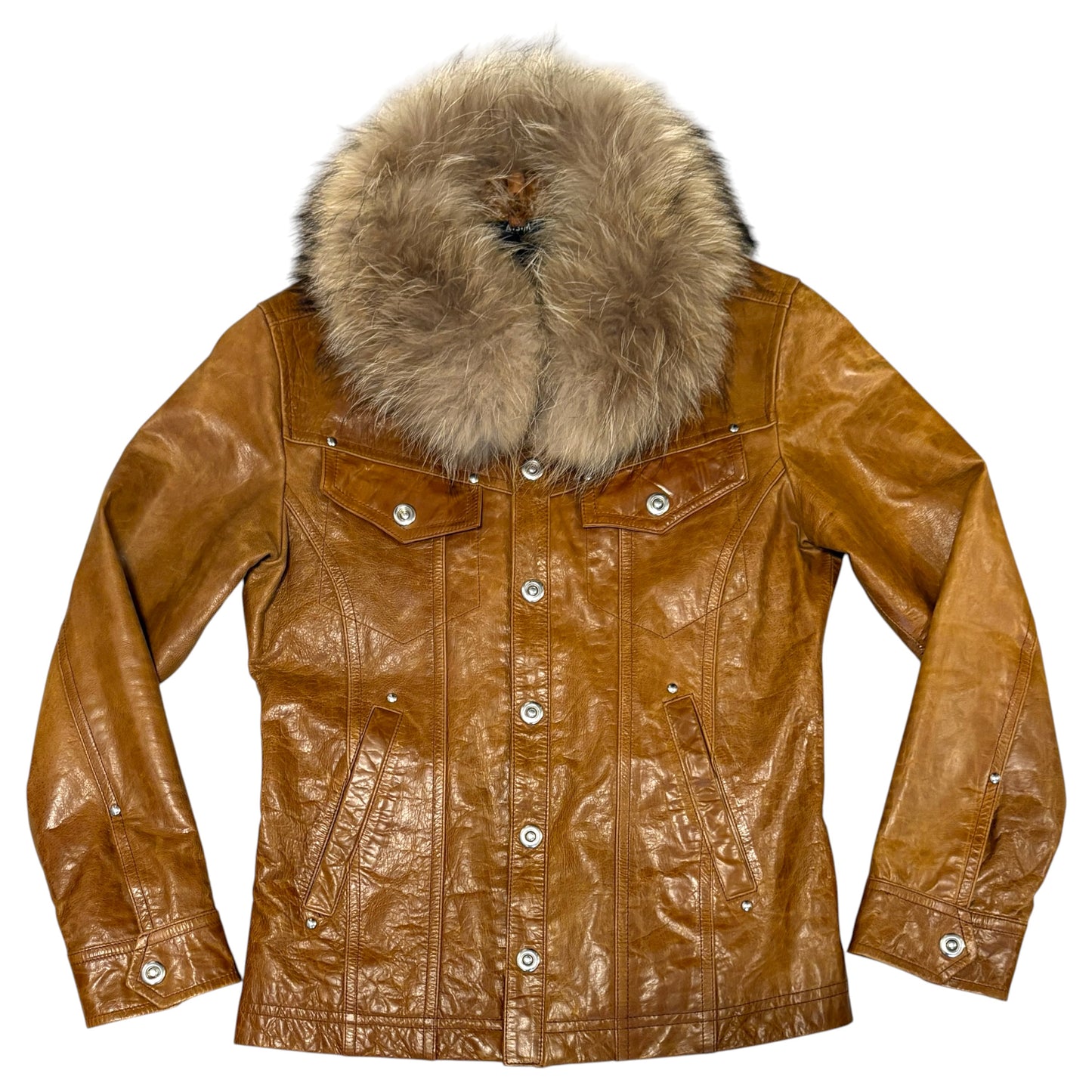 Atelier Sab Men (A.S.M) buffalo leather leather jacket w raccoon fur collar