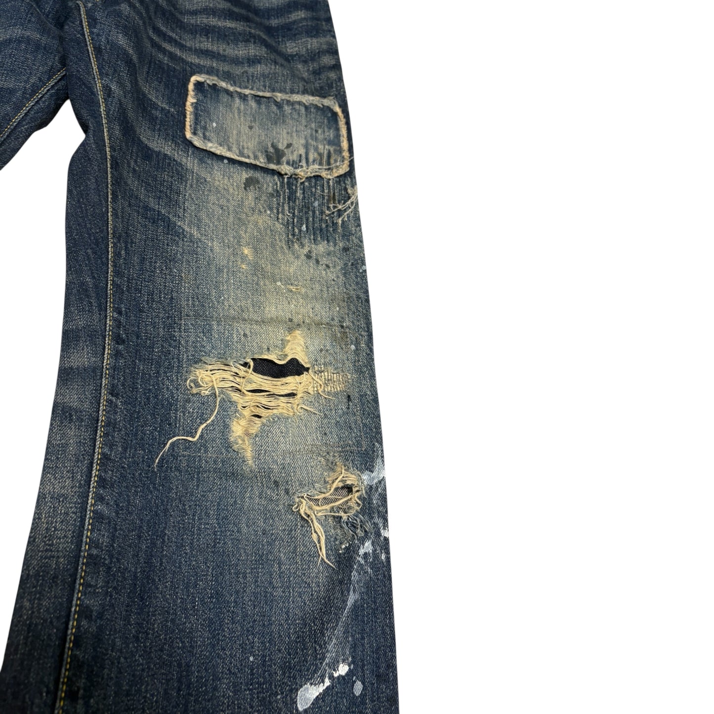 Japanese brand Plag distressed patchwork denim jeans