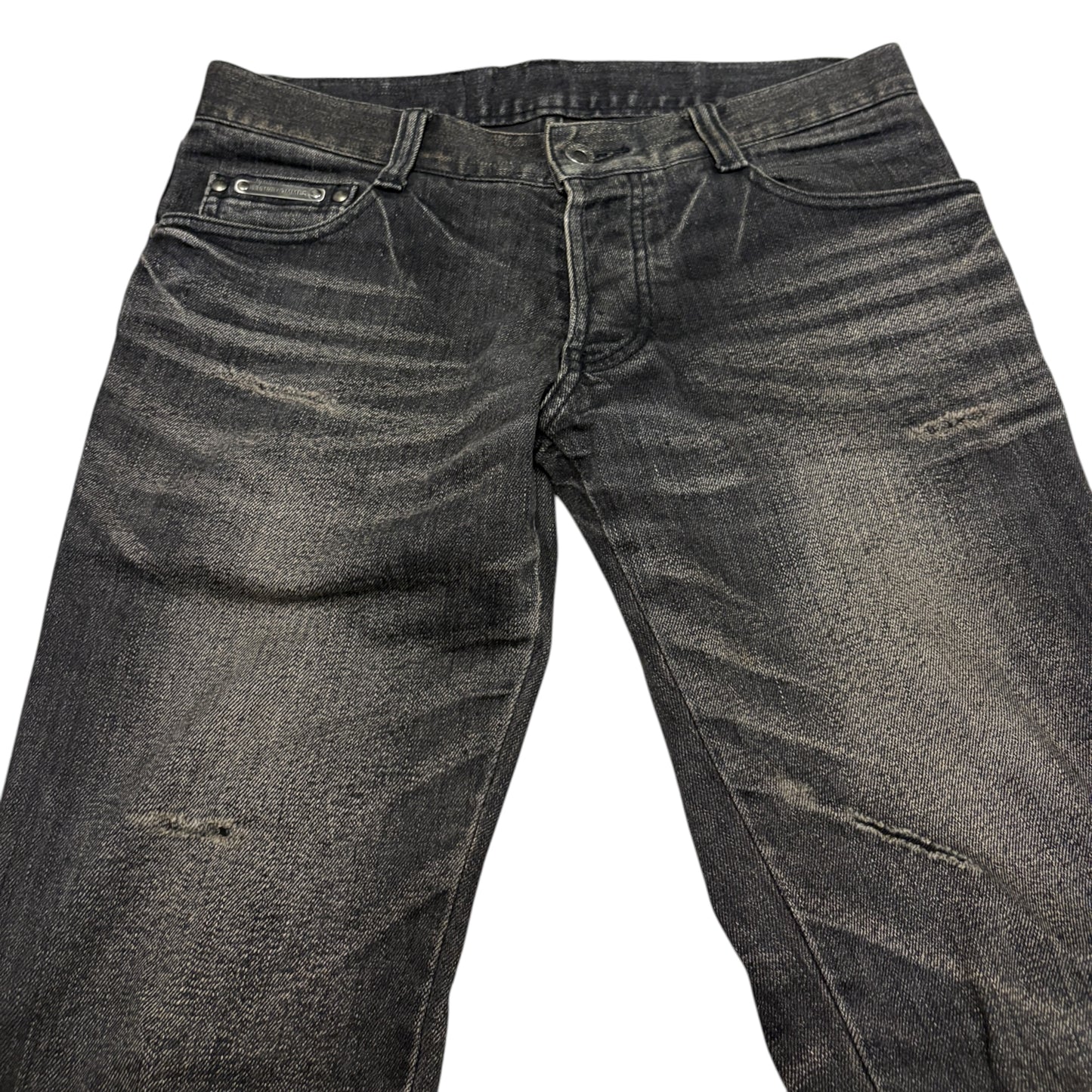5351 Pour Les Hommes distressed grey gradient perforated wash jeans
