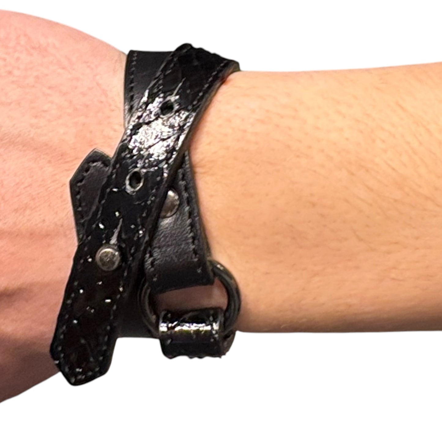 5351 Pour Les Hommes python print double wrap leather bracelet