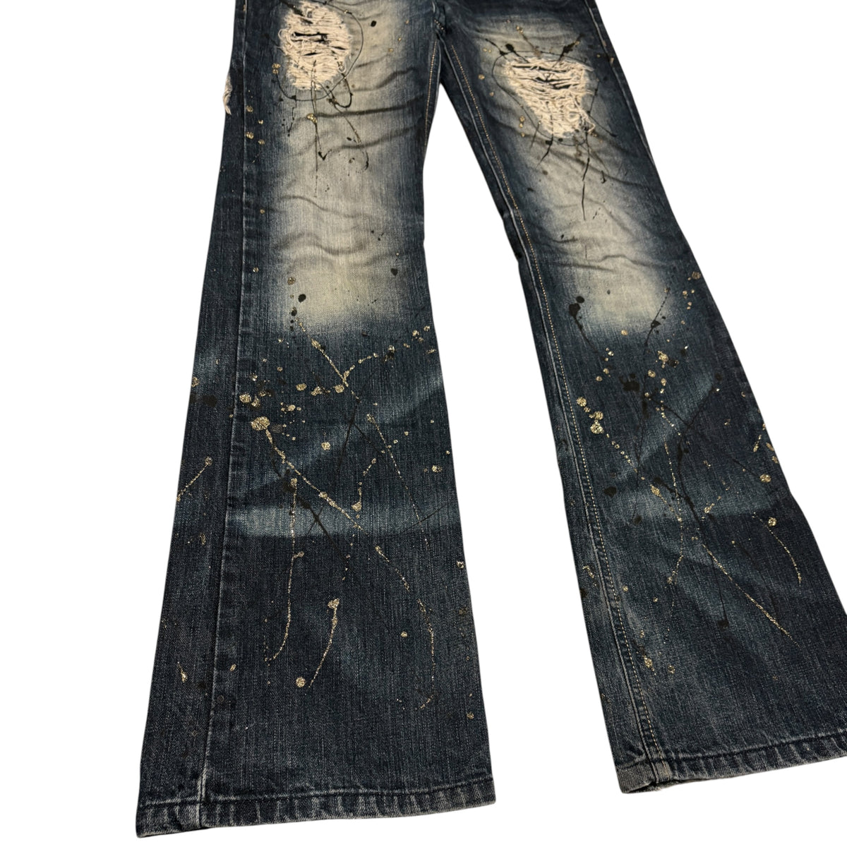 Lagust blue distressed painted bootcut jeans