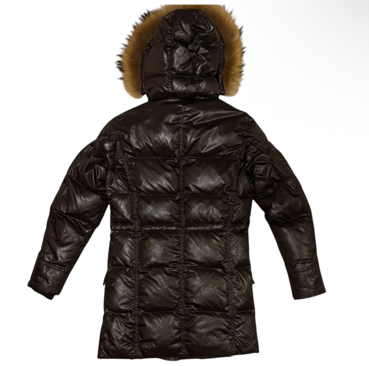 Nicole Club brown raccoon fur hood long down jacket
