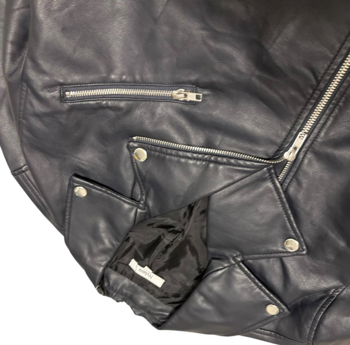 Japanese Brand navy faux leather jacket