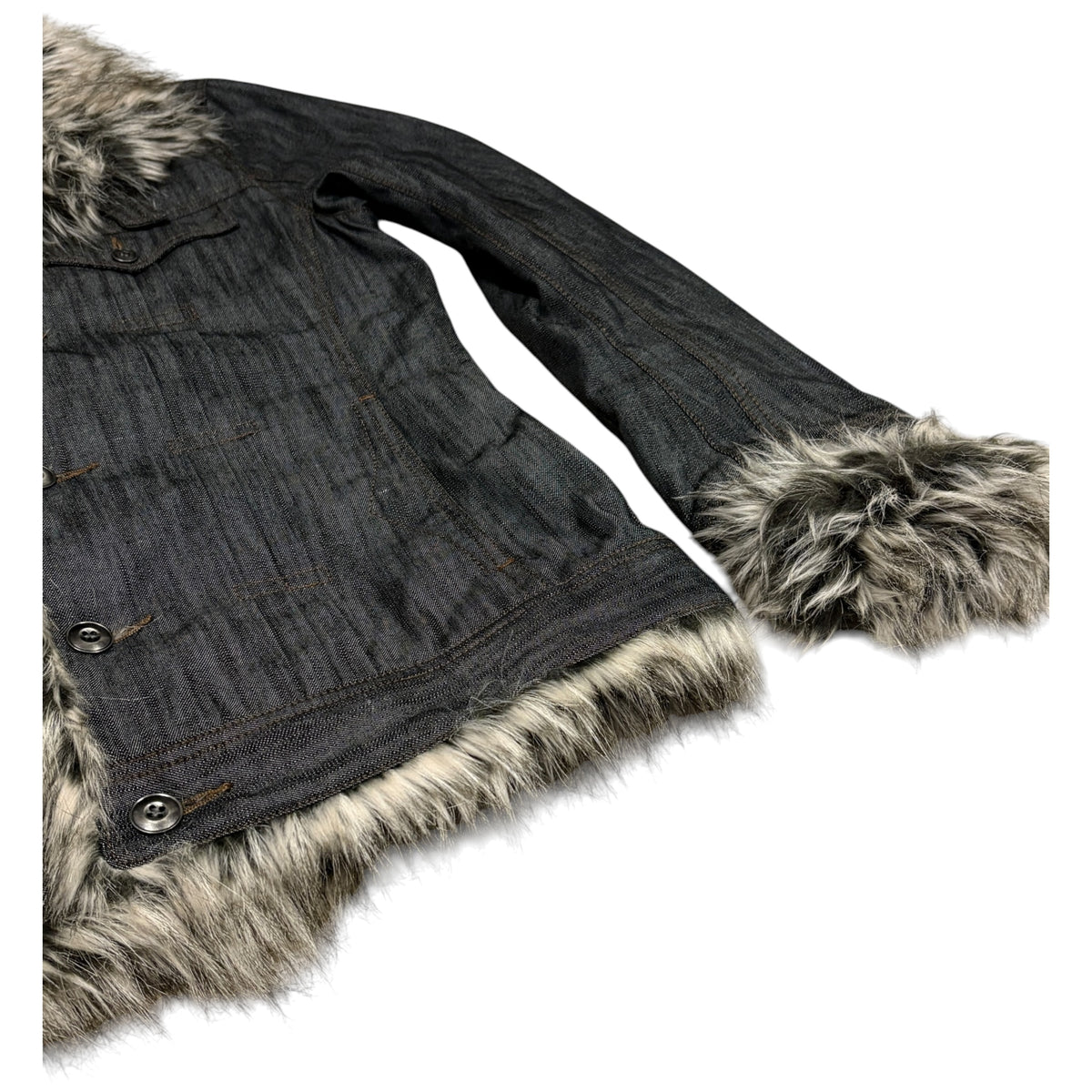 Nicole Club raccoon fur lined  grey denim jacket