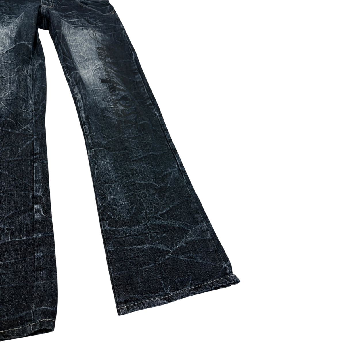 Japanese brand navy honeycomb wash gradient straight leg denim jeans