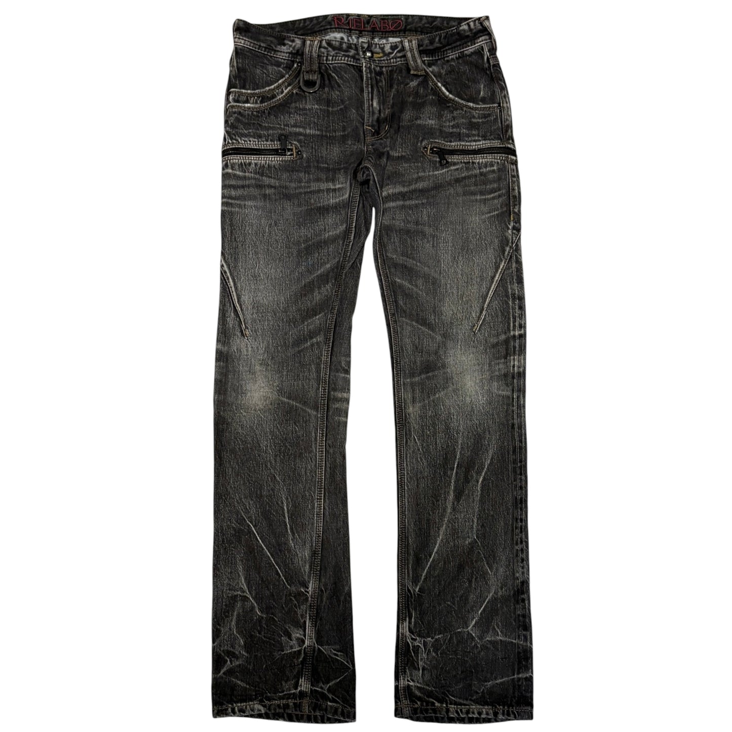 Japanese brand black zip whispered fade wash grey denim jeans