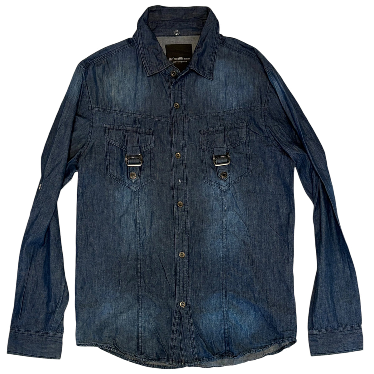 In The Attic homme blue gradient detailed pocket longsleeve cotton shirt