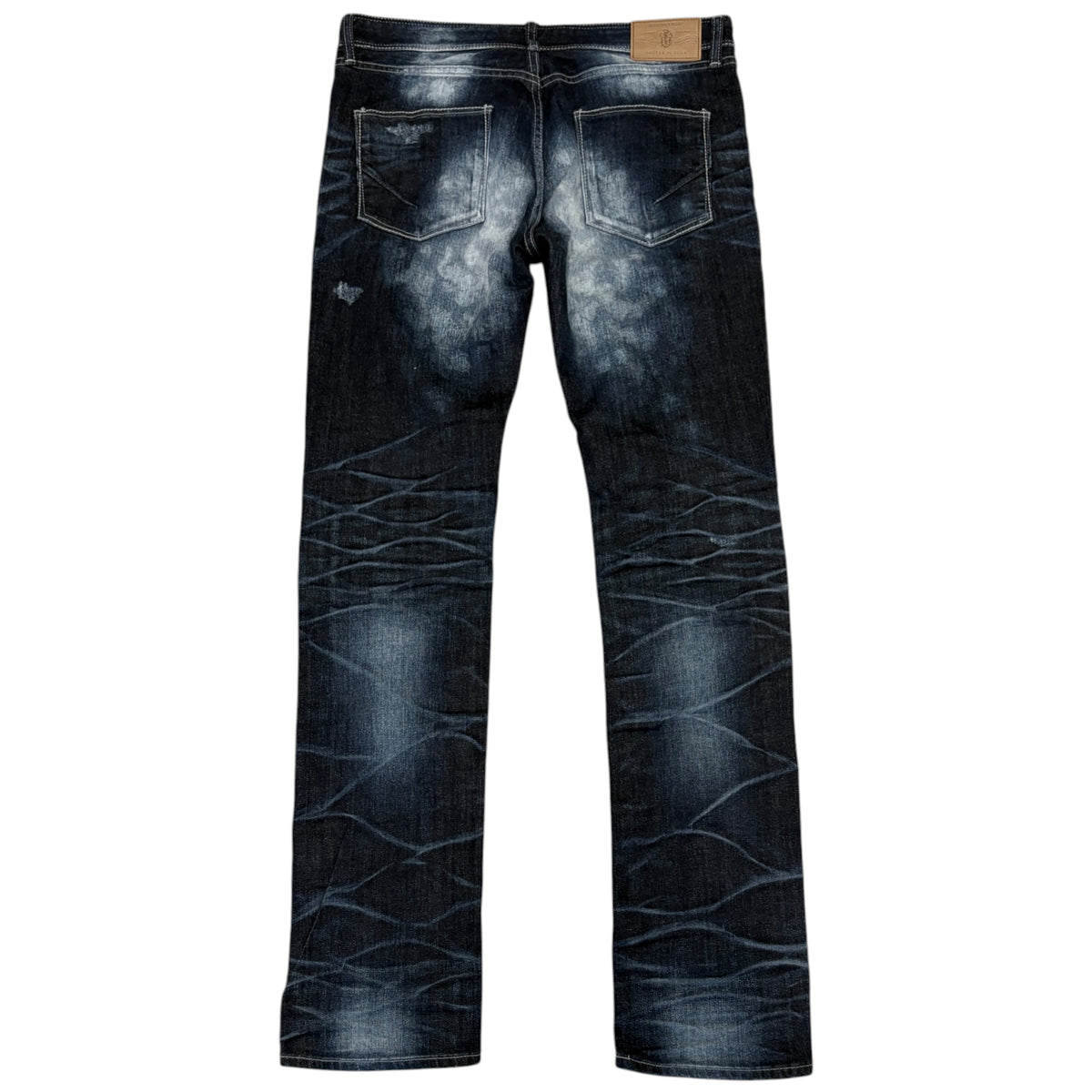 Fuga distressed blue gradient fade wash whiskered denim jeans