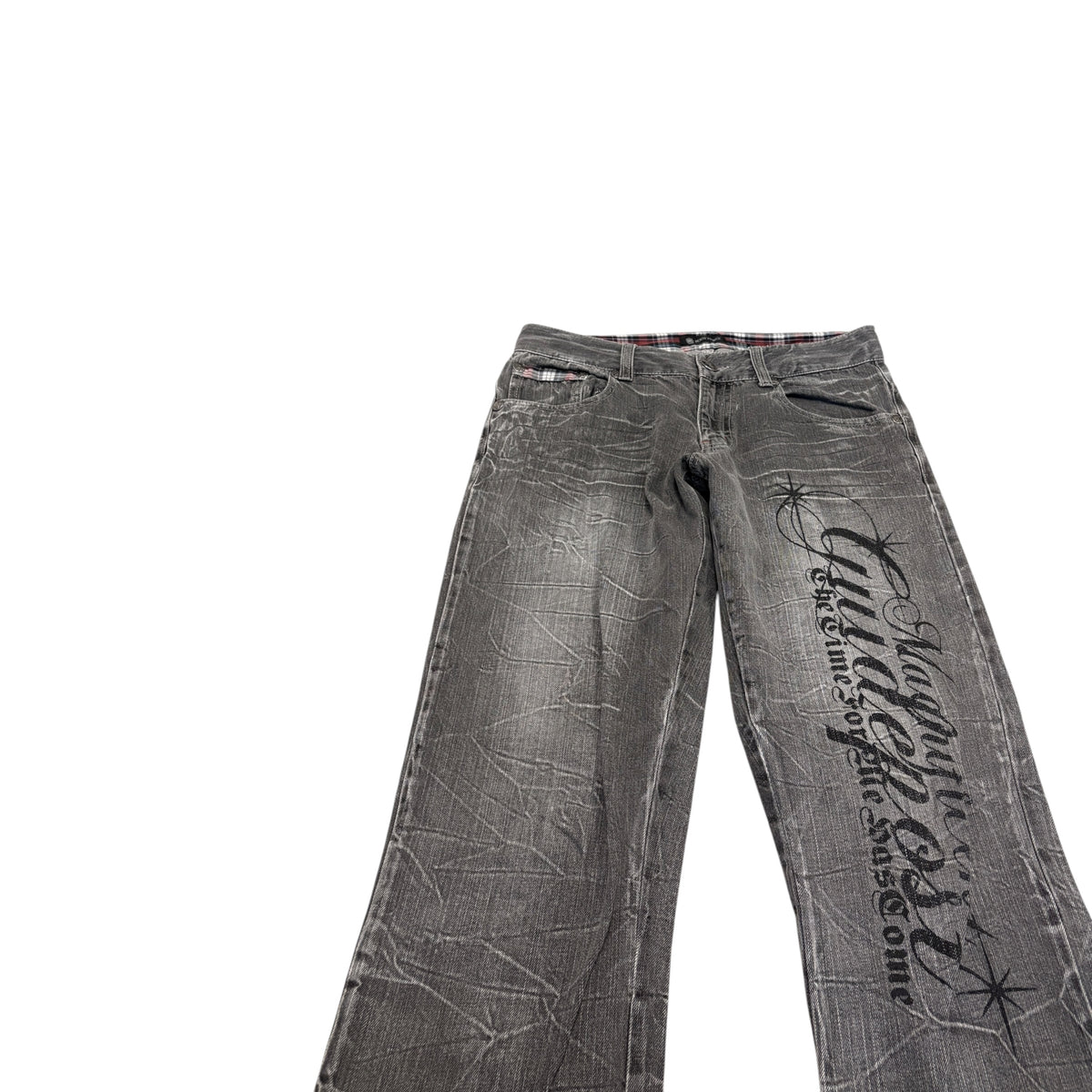 Japanese brand grey whiskered fade wash denim jeans