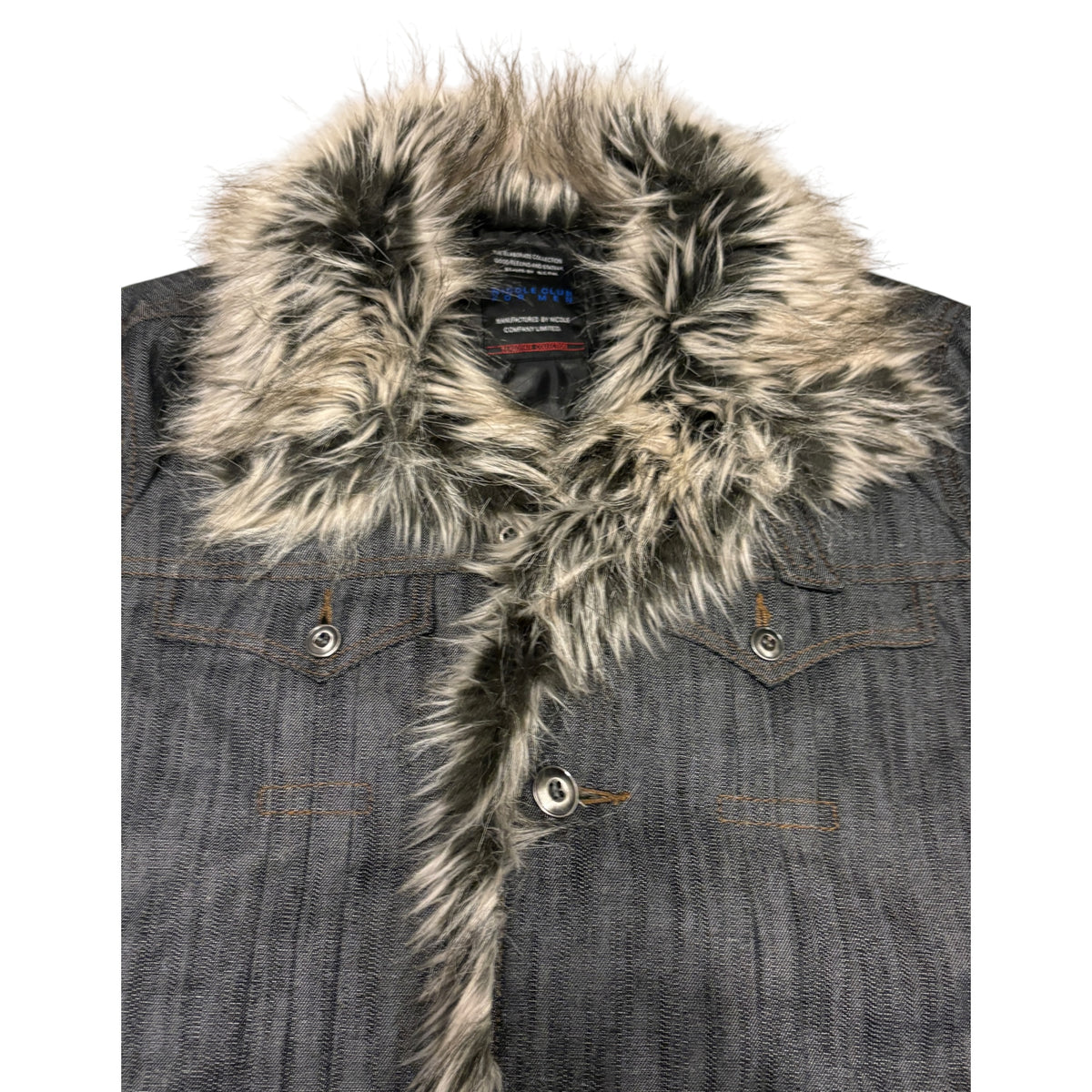 Nicole Club raccoon fur lined  grey denim jacket