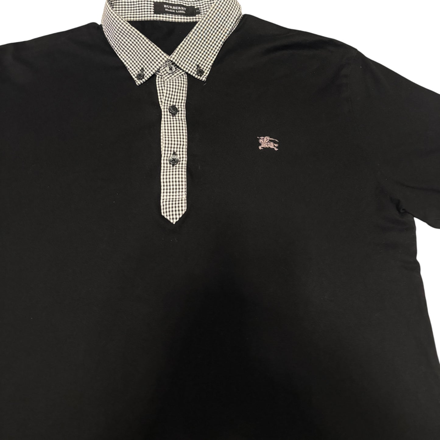 Burberry Black Label black polo T-shirt w/ white check collar