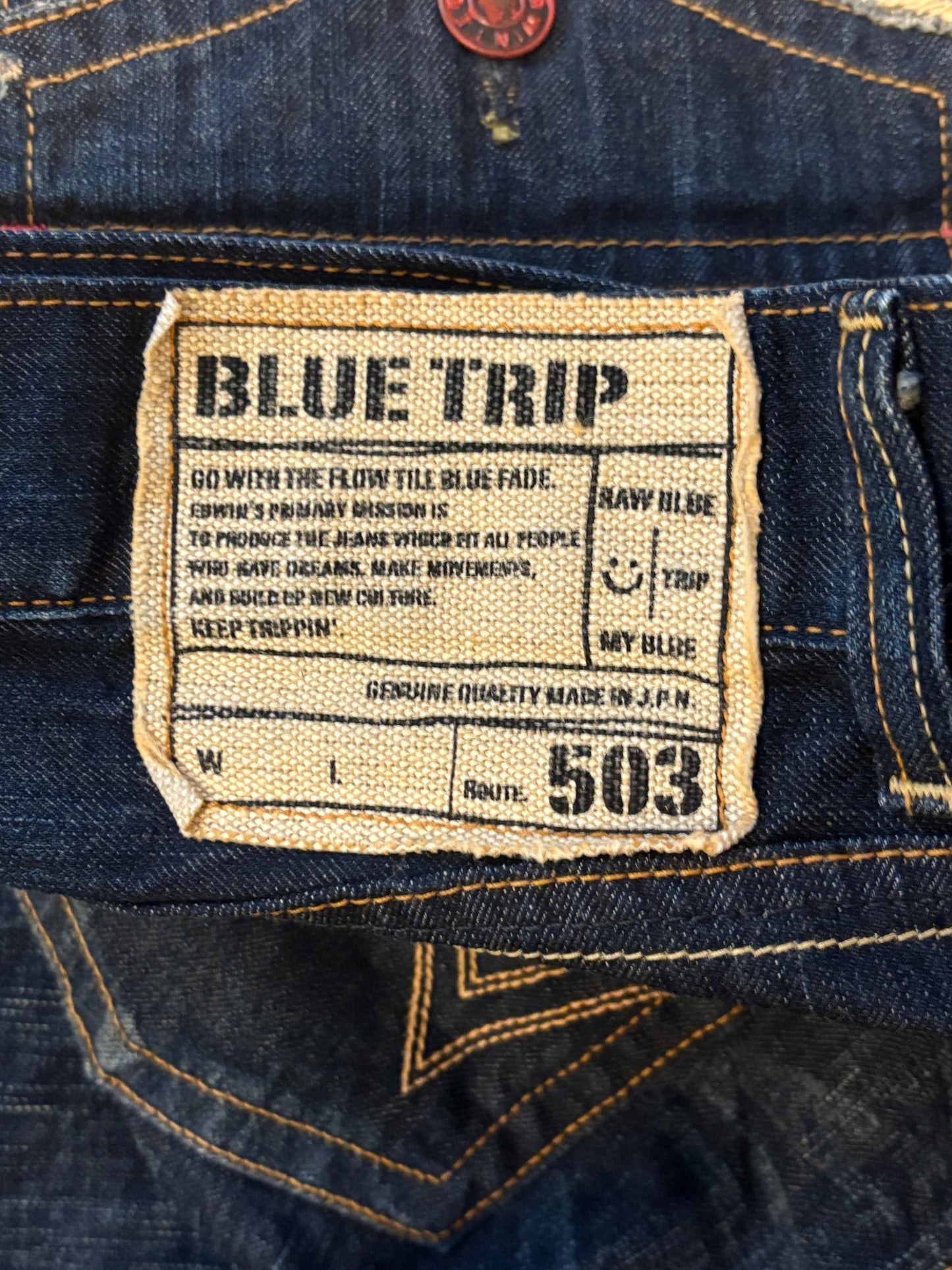 Edwin 503 blue navy dark gradient wash bootcut denim jeans