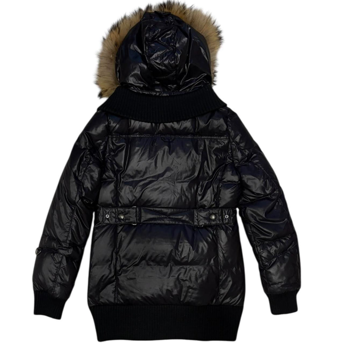 Burberry Blue Label 
raccoon fur hood down puffer jacket