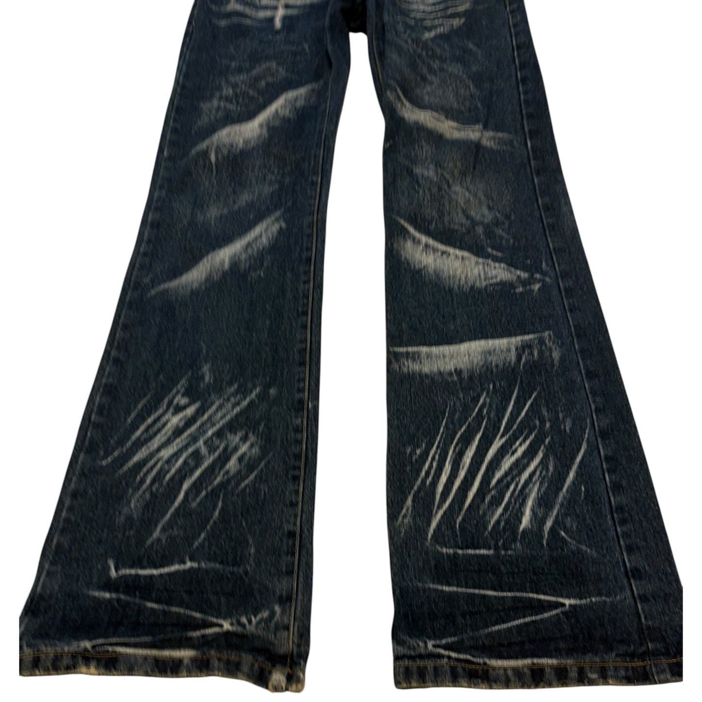 Lowbox streaked painted navy bootcut denim jeans
