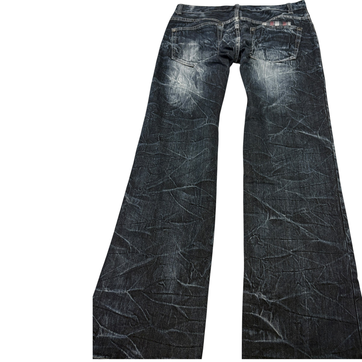 Japanese brand navy honeycomb wash gradient straight leg denim jeans