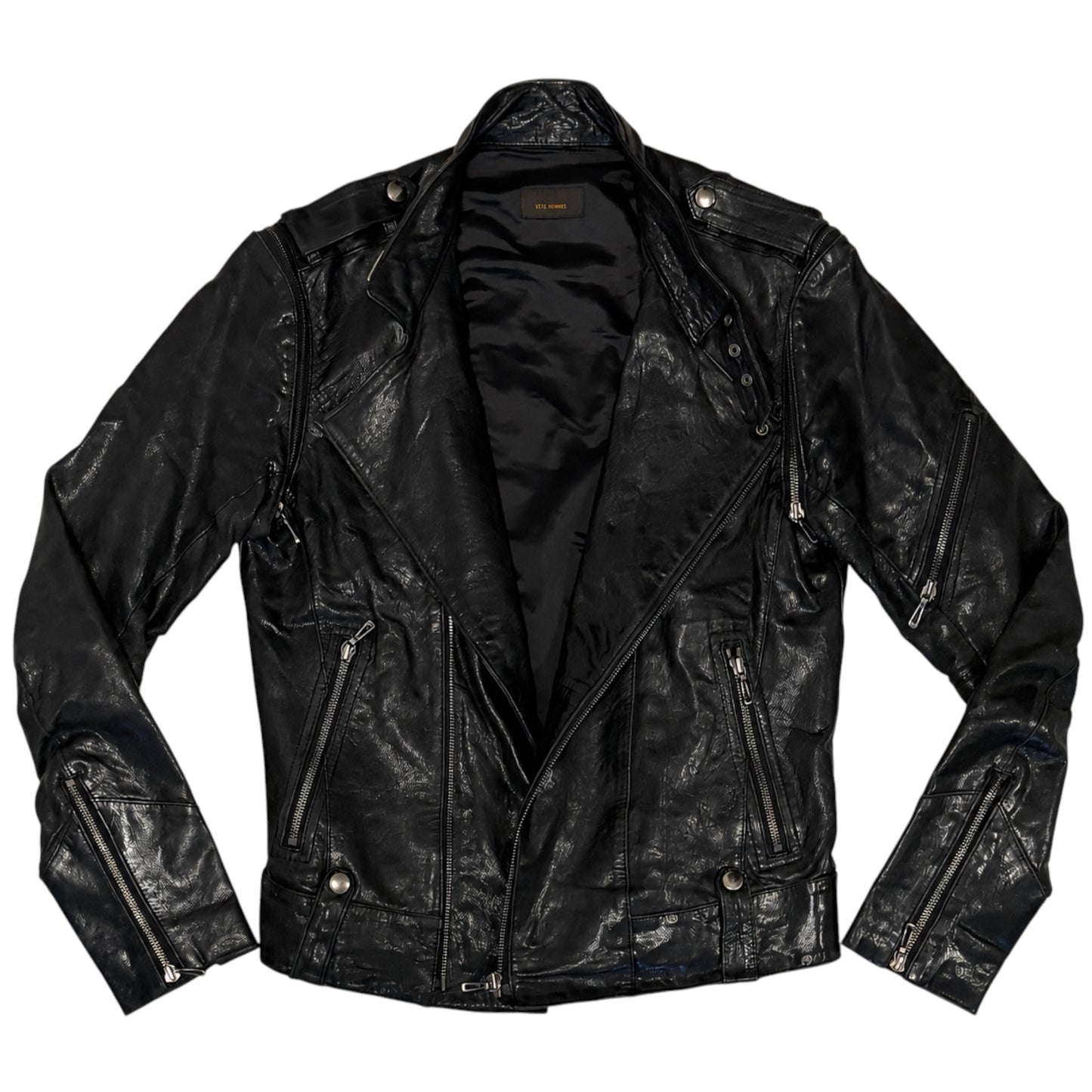 Tete Homme asymmetric lambskin leather multizip biker jacket