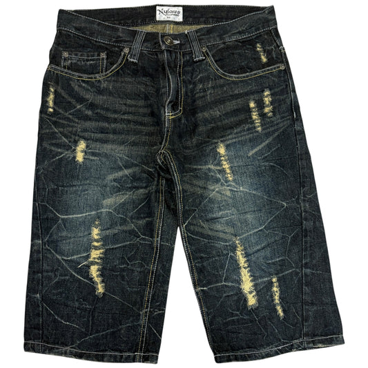 Japanese brand distressed navy blue denim jorts