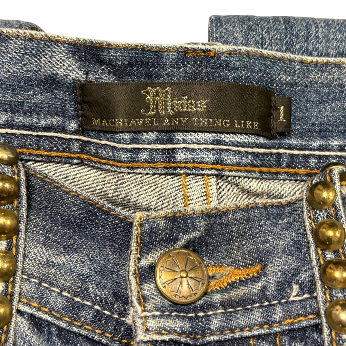 Midas blue studded claw mark wash embroided pocket denim jeans