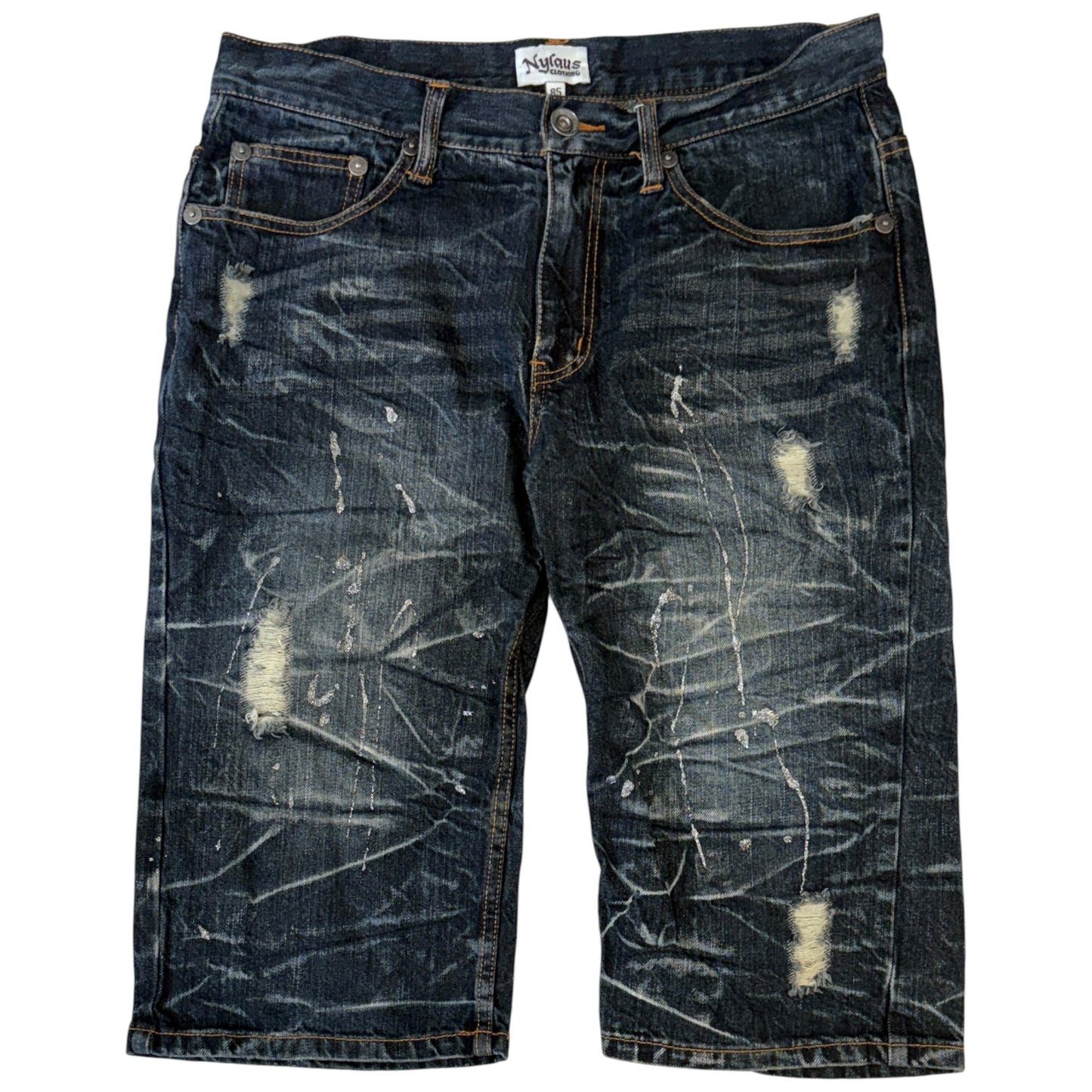 Japanese brand distressed whiskered denim jorts