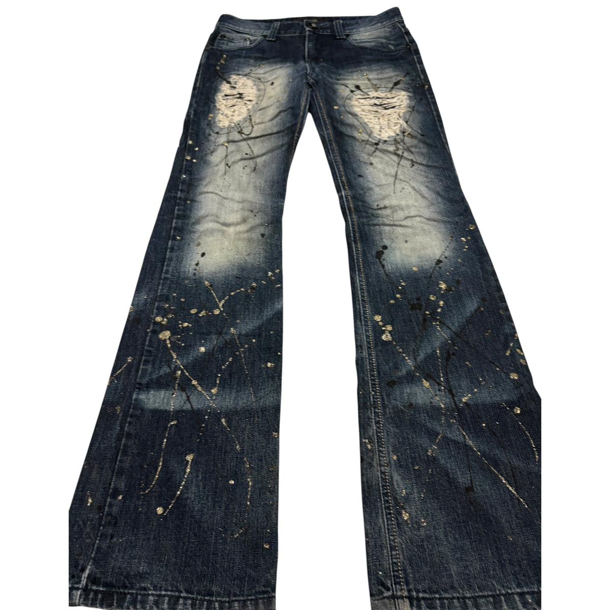 Lagust blue distressed painted bootcut jeans