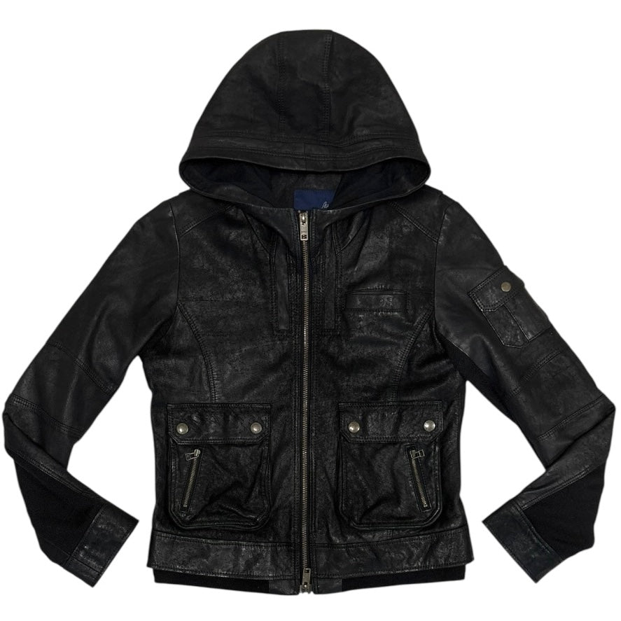 Japanese Avirex lambskin leather hooded multipocket jacket