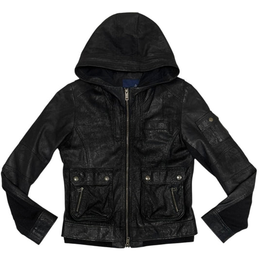 Japanese Avirex lambskin leather hooded multipocket jacket