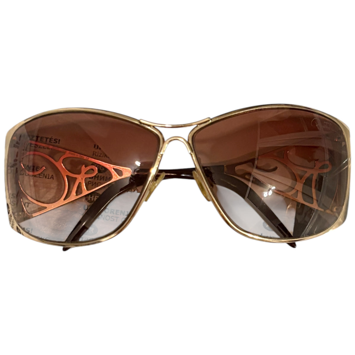 Roberto Cavalli gold tone metal frame amber tint sunglasses