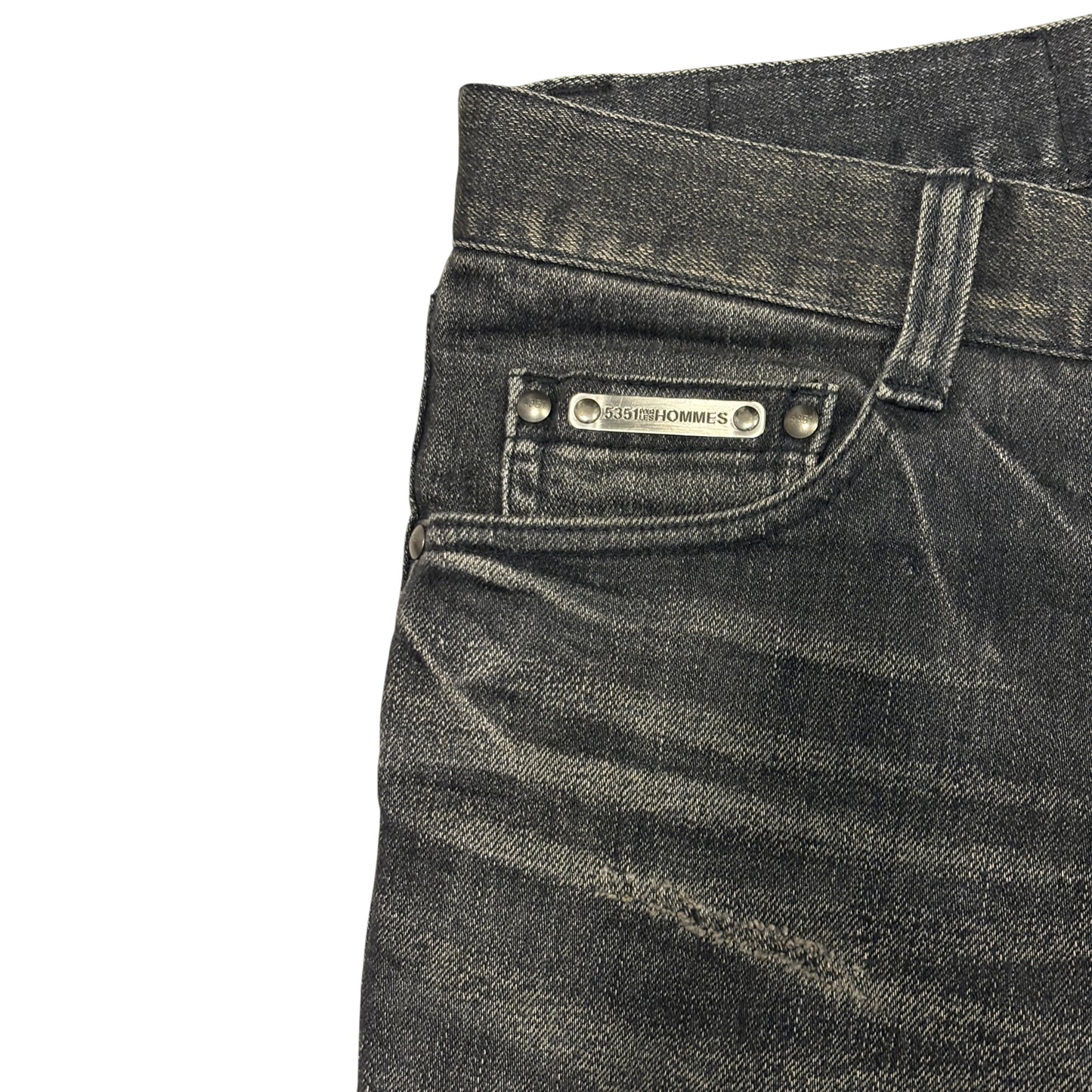 5351 Pour Les Hommes distressed grey gradient perforated wash jeans