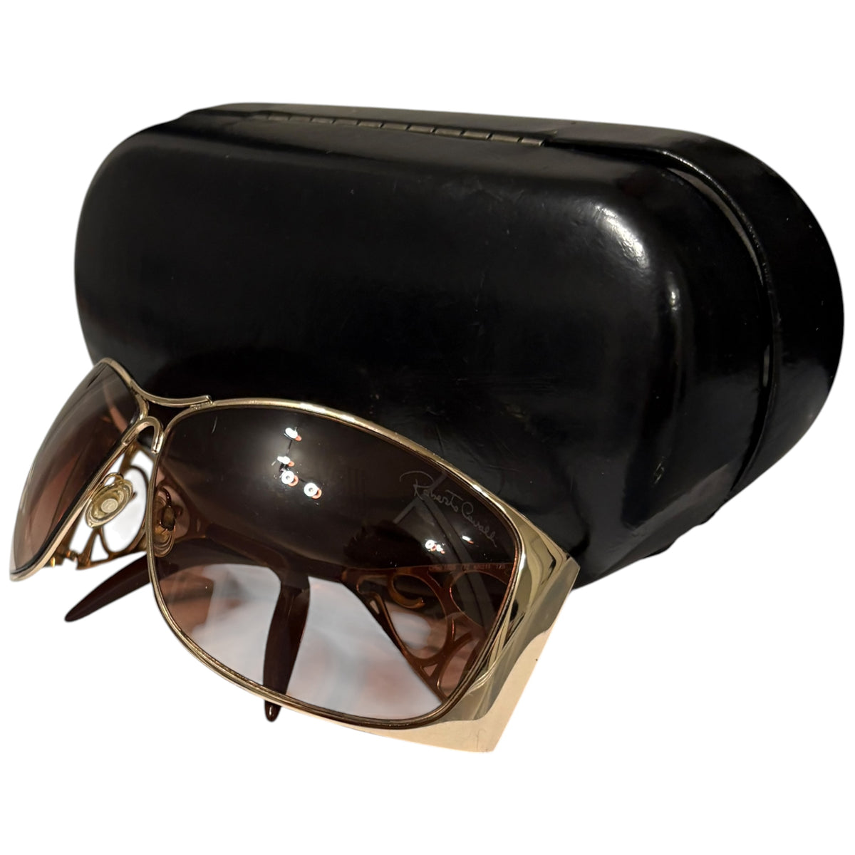 Roberto Cavalli gold tone metal frame amber tint sunglasses