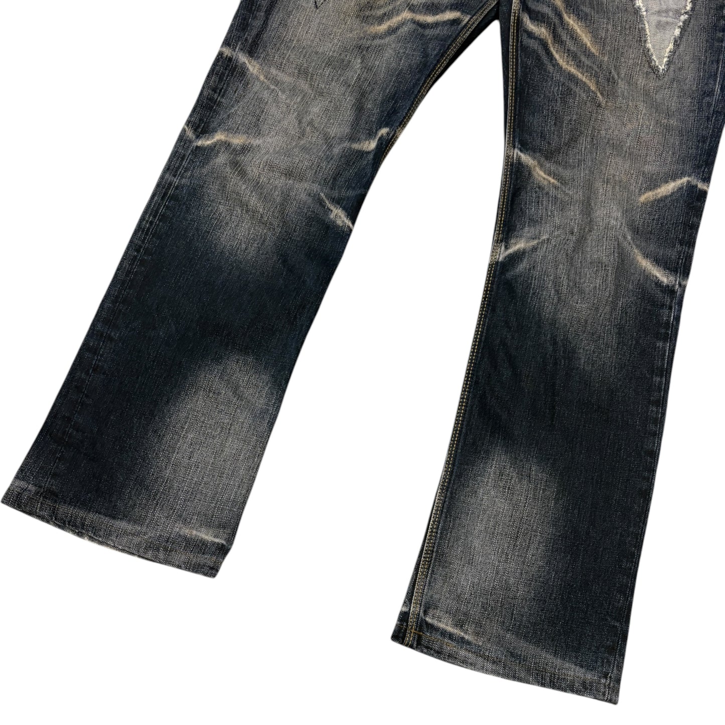 Nicole Club distressed patchwork claw mark bootcut denim jeans
