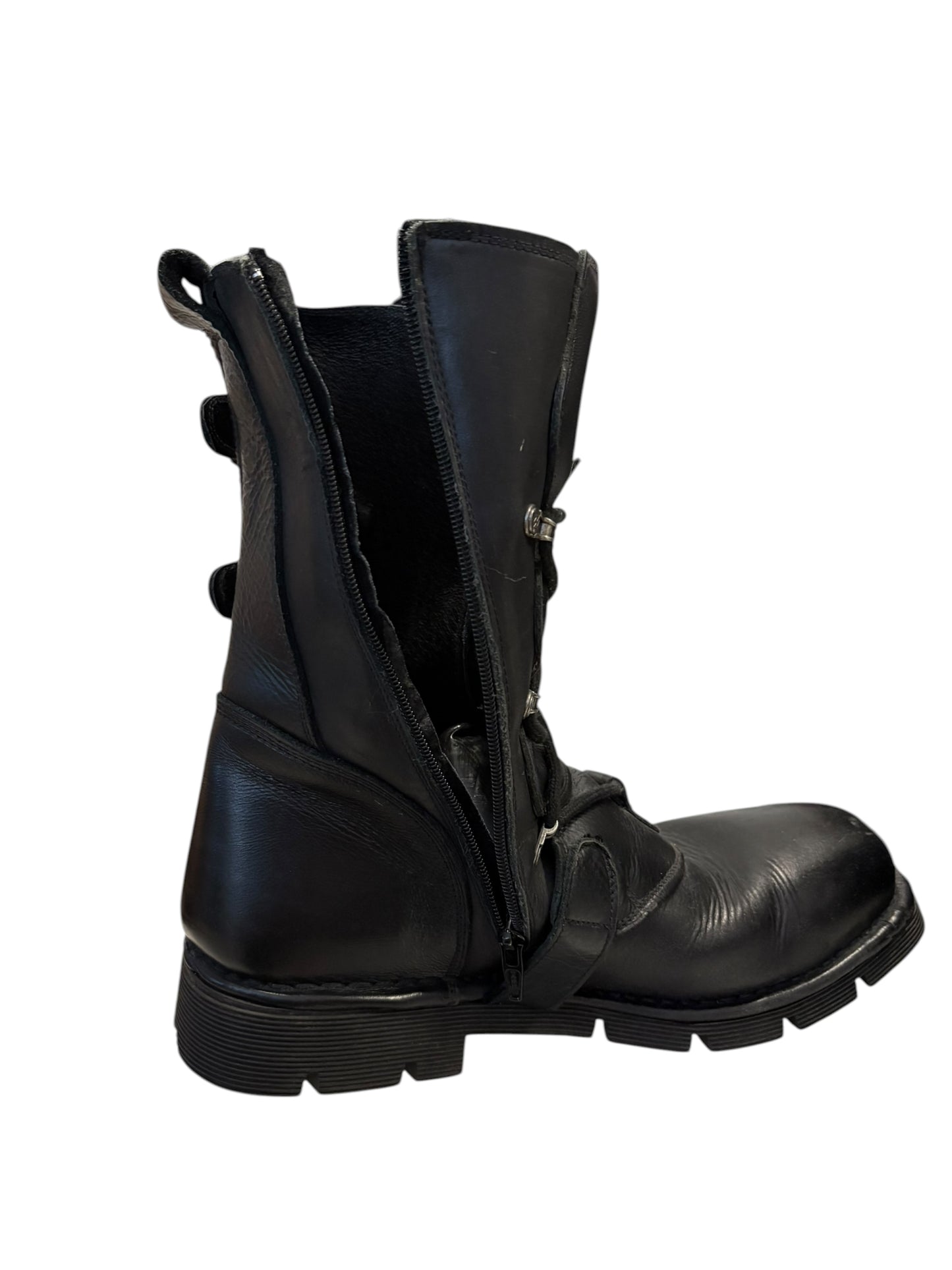 New Rock black multi buckle reactor boots w side zipper