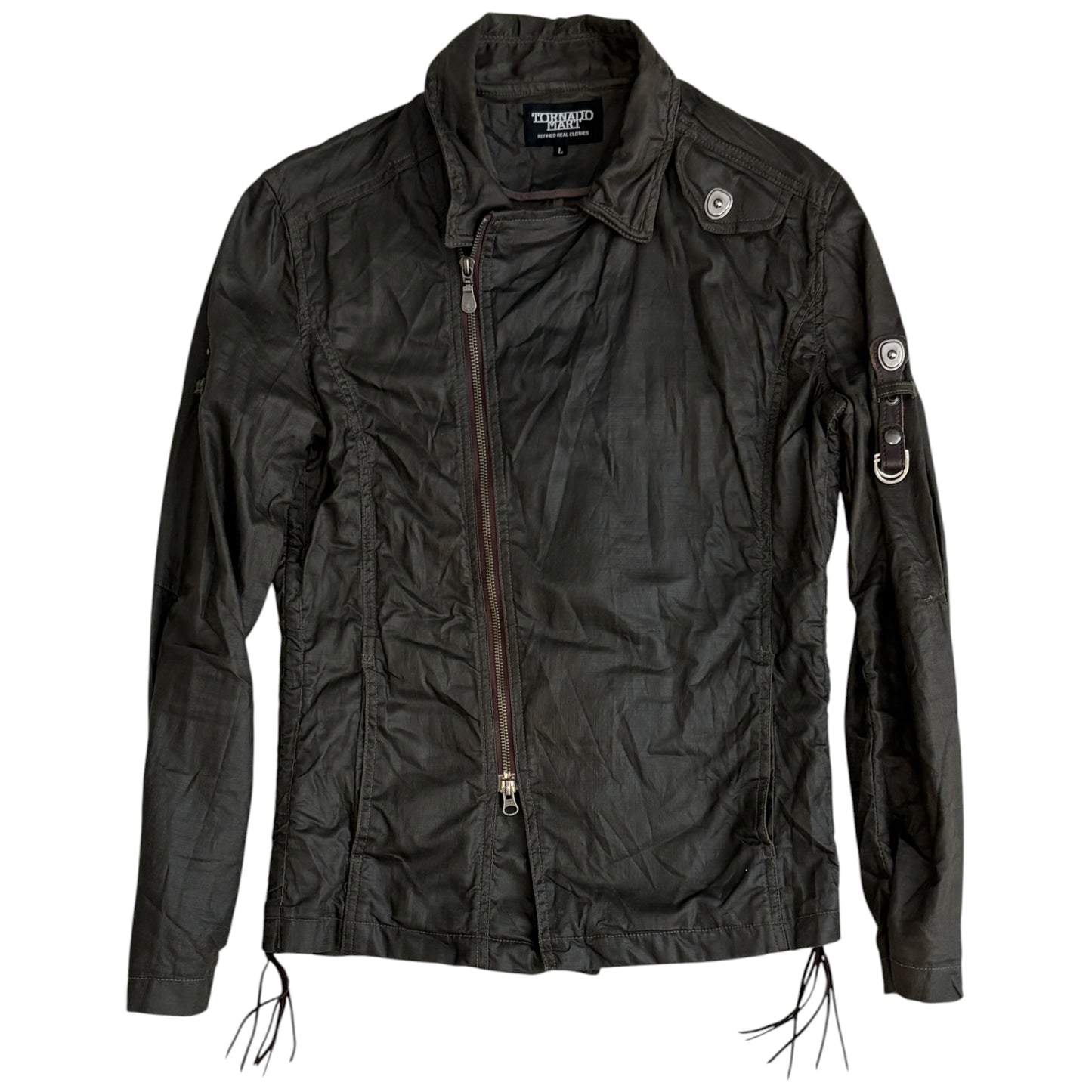 Tornado Mart asymmetric khaki jacket w/ tassel features