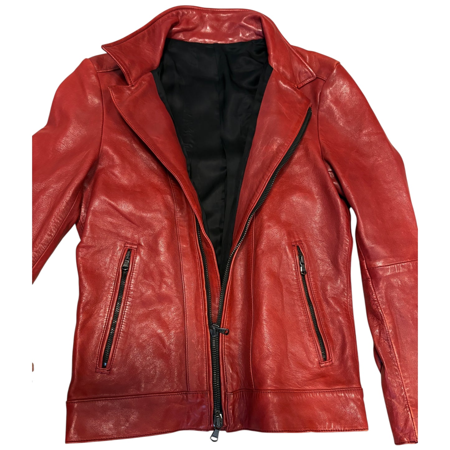 5351 Pour Les Hommes asymmetric red lambskin leather jacket