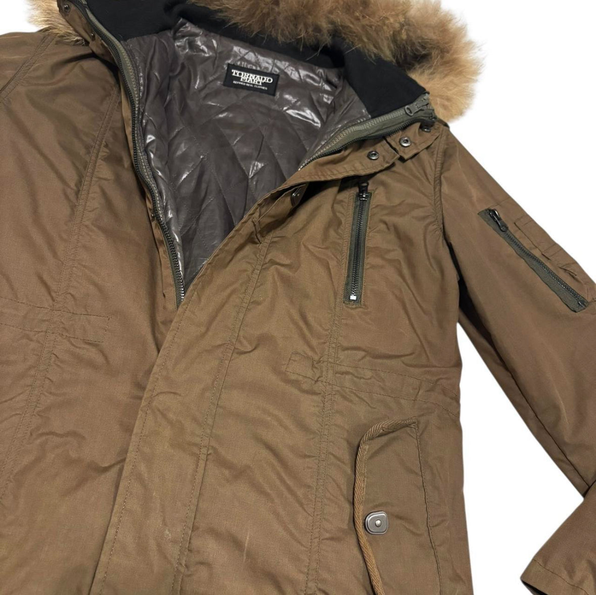 Tornado Mart parka khaki brown fur hood mod coat