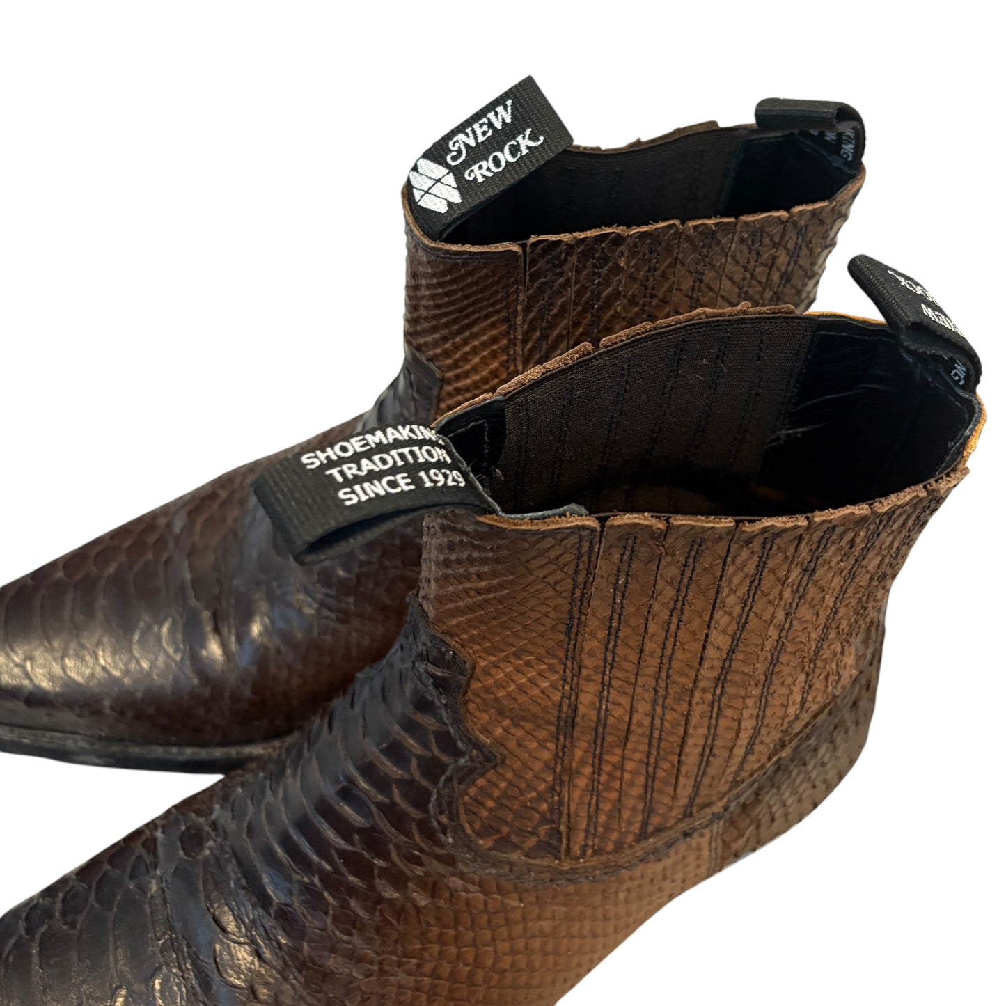New Rock embossed alligator python textured leather steel heel Cuban boots