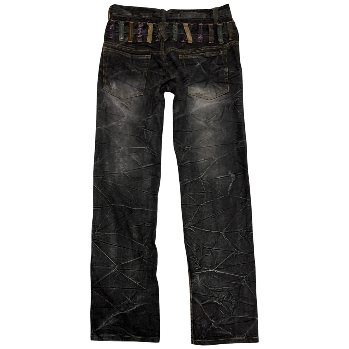 Japanese brand double waisted black grey coloured belt loops straight denim jeans