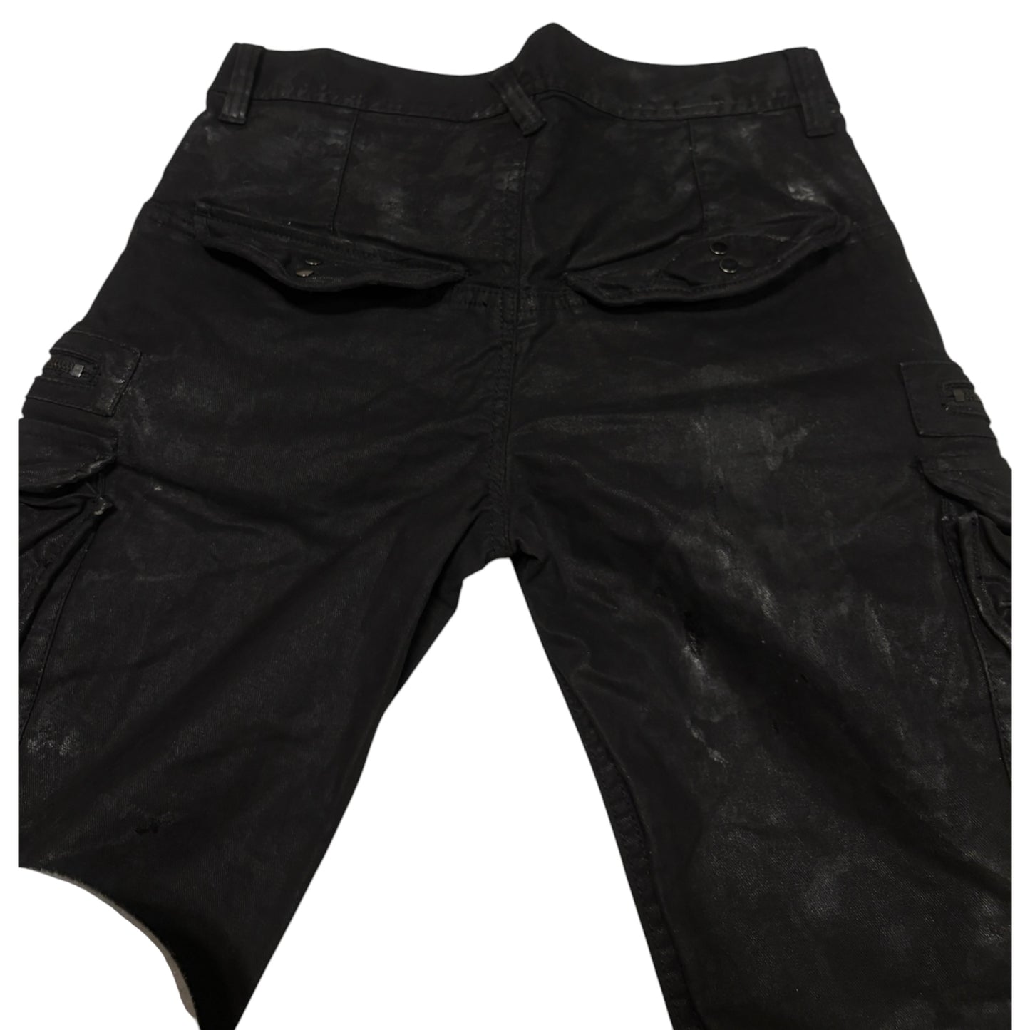 Jackrose waxed cargo light denim shorts w utility zips & buckles