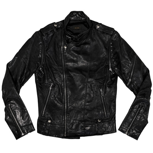Tete Homme asymmetric lambskin leather multizip biker jacket